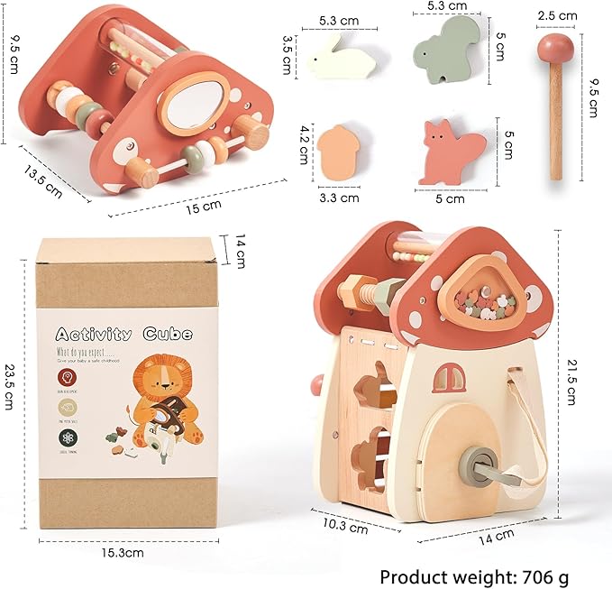 8 in 1 Wooden Activity Cube Toys for Baby Travel Sensory Toys for Toddlers 1-3 Multipurpose Educational Learning Toys for Toddlers Shape Sorter Montessori Toys for 1 2 Year Old First Birthday Gift