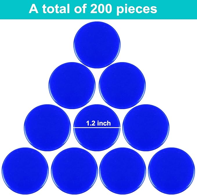 Coopay 1-1/5 inch Plastic Learning Counters Disks Bingo Chip Counting Discs Markers for Math Practice and Poker Chips Game Tokens, 200 Pieces(Blue)