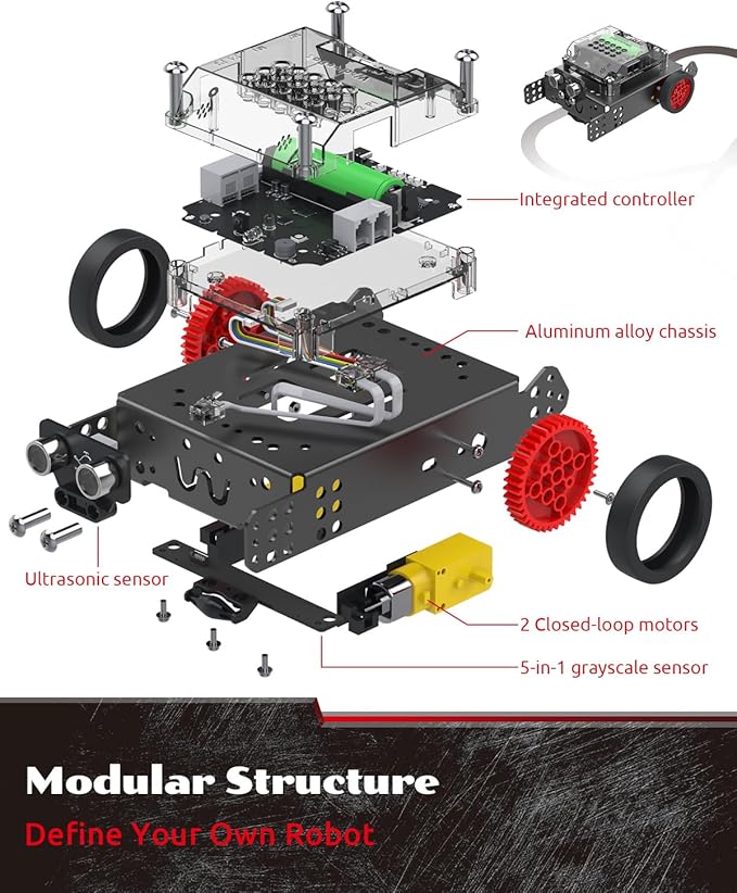 WhalesBot Rocky Smart Robot Car Coding & Remote Control Kit for Kids 8-16, STEM, Modular/Scratch/Python/C Programming, Educational Engineering Science Toy Set