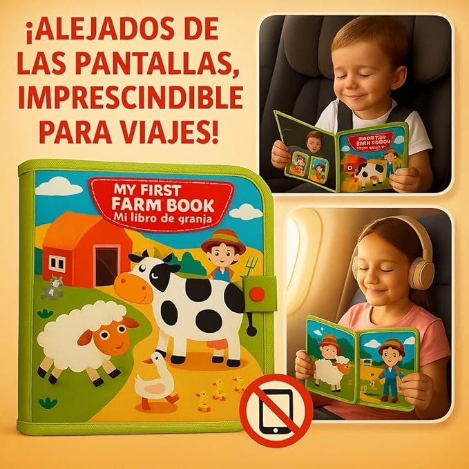 Montessori Bilingual Sensory Book (ES/EN) Children 1-5 Years, Educational Toy and Sensory Play with Activities and Gift Stickers, Interactive Busy Board Style Book, Original Gift for Baby or Child