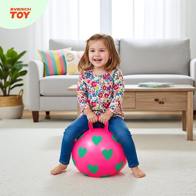 EVERICH TOY Hopper Ball for Kids 3-6, 15In Hippity Hop Ball Toy, Sit On Bouncy Balls with Handle, Indoor Outdoor Inflatable Christmas Hopping Toy for Girls Boys Gifts with Pump