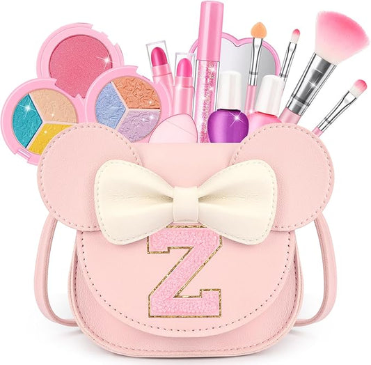 Kids Makeup Kit for Girls - 15 Pcs Real Washable Make Up Set - Non Toxic Toddlers Cosmetic with Letter Mouse Ear Purse - Dress up Birthday Gifts for 3 4 5 6 7 8 Years Old Girls - Z