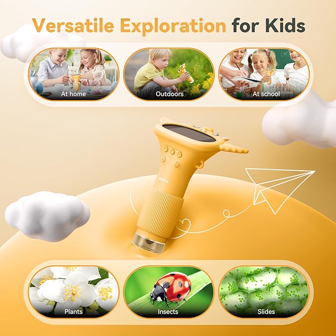 HP40 IPS Microscope for Kids: [Easy and Fun] 2" Portable Handheld Kids Microscope Miniscope, Pocket Mini Scope Educational Science Kit, Christmas Birthday Gifts for Kids, PC View, Orange