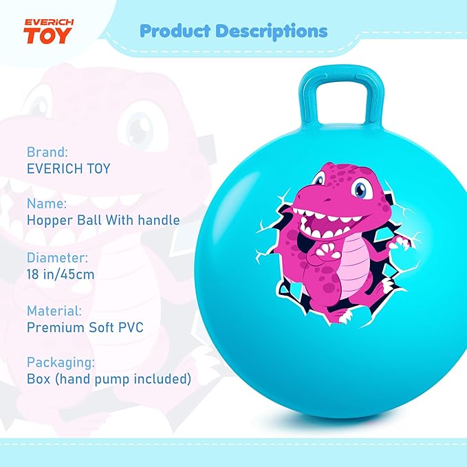 EVERICH TOY Hopper Ball for Kids 4-8, 18In Dinosaur Hoppity Hop Ball, Sit On Bouncy Balls with Handle, Indoor Outdoor Christmas Hopping Toys Gifts for Boys Girls