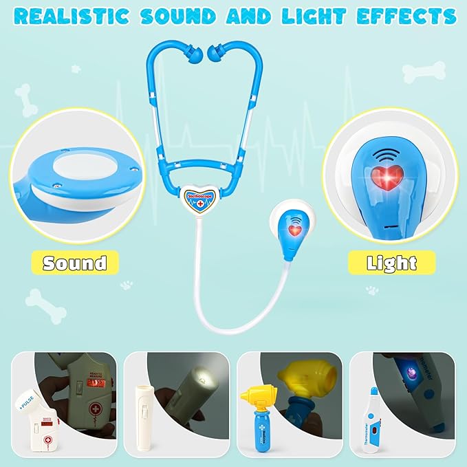 Doctors Set for Kids - Children Pet Vet Care Play Set with Doctor Costume, Plush Dog, Pretend Role Play Medical Kit Toys Gifts for 3 4 5 6 Year Old Girls