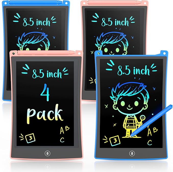 TEKFUN 4 Pack LCD Writing Tablet with Stylus, 8.5in Erasable Doodle Board Mess Free Drawing Pad for Kids, Car Trip Educational Toys Birthday Christmas Gift for 3 4 5 6 7 Girls Boys