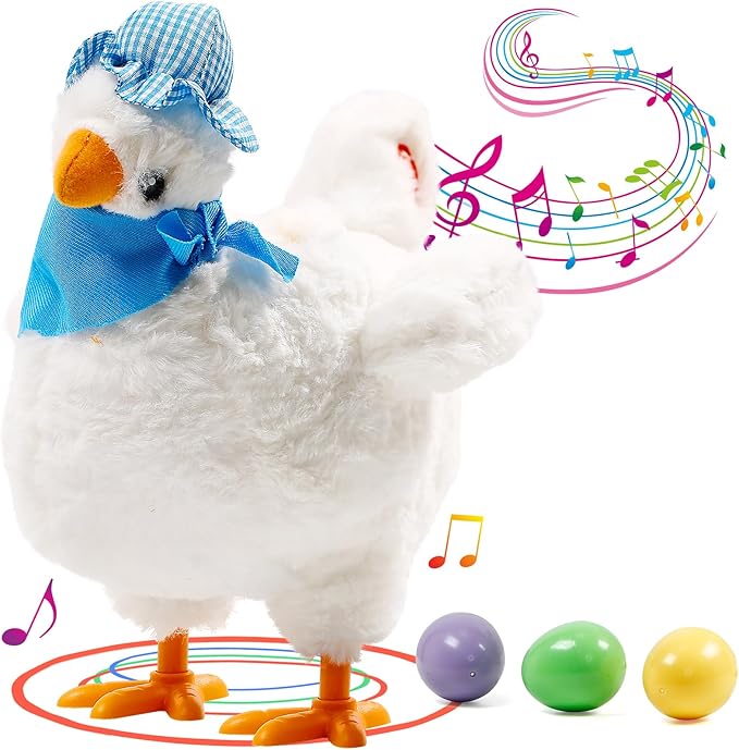 Easter Toys Chicken Laying Eggs Electric Chicken Stuffed Animal Dancing Toy Stuffed Plush Toy with Music
