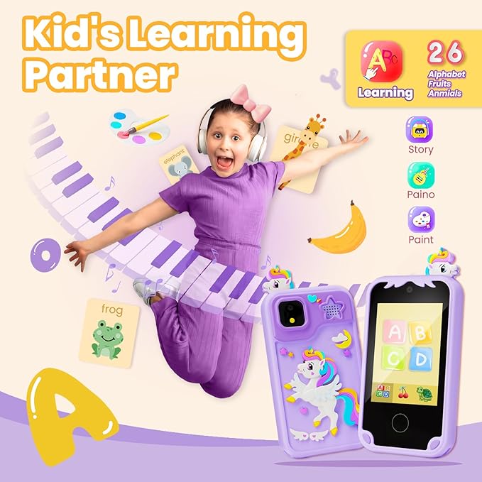 Kids Phone for Girl Toys, Kids Camera Toy Smart Phone Christmas Birthday Gifts Toddler Ages 2, 3, 5, 7, 8, 10 Year Old, Educational Learning Toys with 2.8" Touchscreen, Music Video Game (Purple)