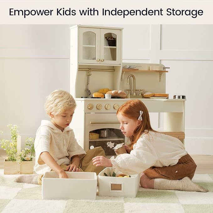 Tiny Land Play Kitchen for Kids with Enhanced Storage – Modern Toddler Kitchen Playset with Stove, Sink & Accessories, Organized Wooden Toy Kitchen, Ideal for Toddlers