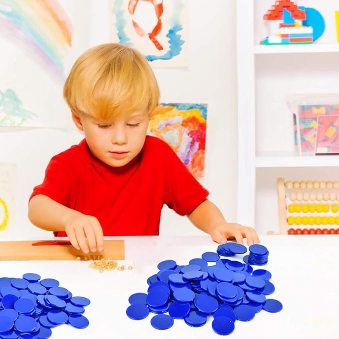 Coopay 1-1/5 inch Plastic Learning Counters Disks Bingo Chip Counting Discs Markers for Math Practice and Poker Chips Game Tokens, 200 Pieces(Blue)