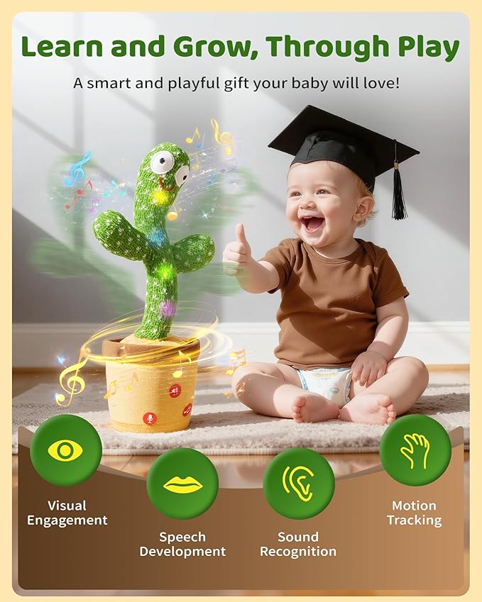 Rechargeable Dancing Talking Cactus Toy for Baby Toddler, Boys Girls Gifts Singing Mimicking Toys Recording Repeating What You Say with 120 English Songs