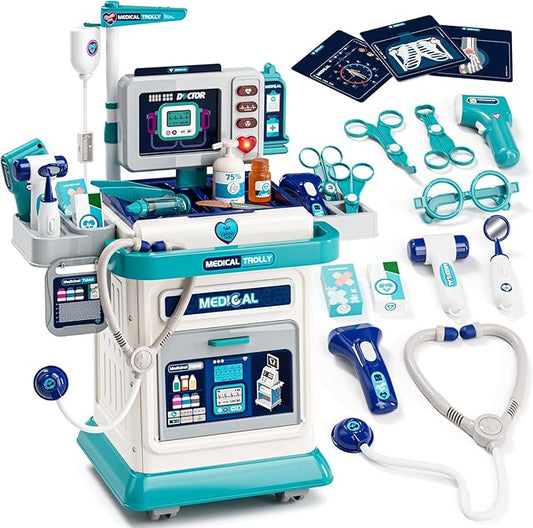Lehoo Castle Doctor Kit for Toddlers 3-5, Kids Doctors Play Set, Mobile Cart with Lights and Sound, Pretend Play Stethoscope Toys for Girls 3 4 5 Years Old