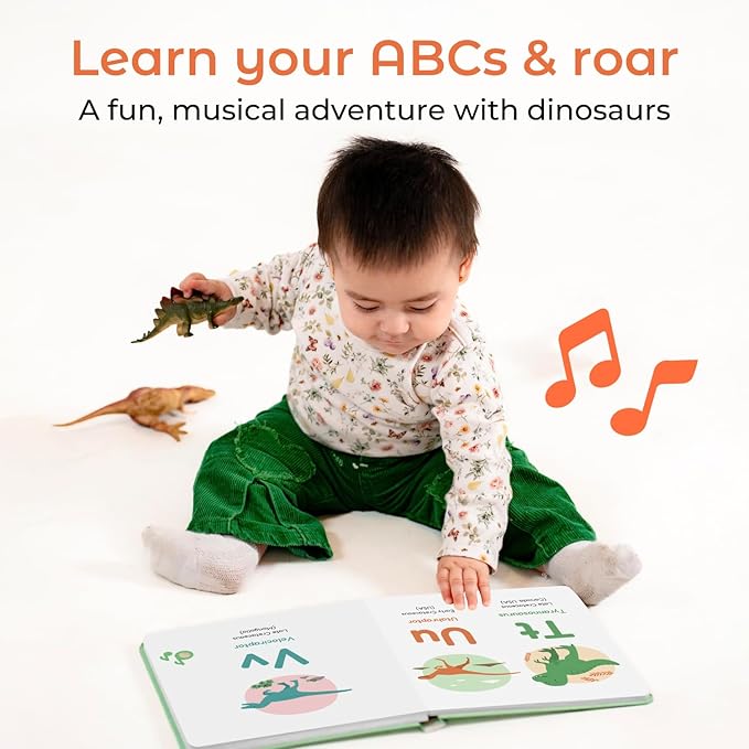 Cali's Books Dinosaur Alphabet Book Toddlers 1-3 - Dino ABC, Headphone Jack, Musical Books Kids, Interactive Talking Baby Toddler Sound Book, Educational Song Learning Toys Singing Music Toy Babies