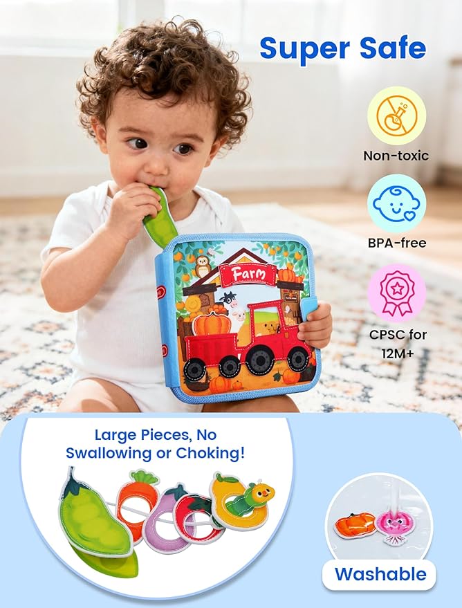 Montessori Toys Busy Book for 1-3, Toddler Busy Board for 1+ Year Old, Boy Birthday Gift Girl Toys Toddler Airplane Travel Toys Educational Learning Activity Books Felt Quiet Book (Farm)