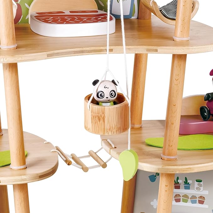 Hape Pandas’ Bamboo House, Green Planet Explorers | Educational Toy Doll House with Furniture, for Children Ages 3+ Years