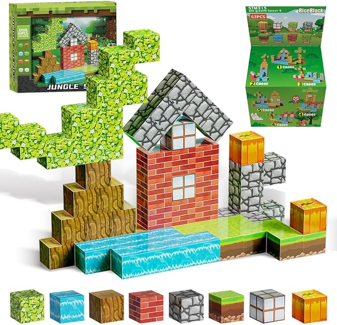 Magnetic Blocks Cubes Toys for Kids, Sensory Building Toys for Toddlers Boys & Girls, Magnet Building Blocks Construction Education Learning Toys, 63PCS