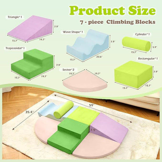 QUCHI Climbing Toys for Toddlers, Toddler Climbing Toys Indoor, 7-Piece Soft Foam Climbing Blocks Set, Toddler Playtime Corner Climber Indoor Foam Play Gym for Climbing Crawling and Sliding