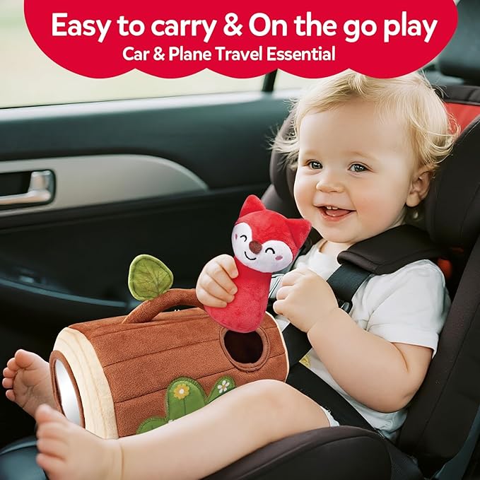 Baby Toys 6-12 Months - Jungle Soft Plush Stuffed Animal Set with Rattle, Squeaker & Mirror - Montessori Sensory Toys for Babies Ball 6 7 8 9 Months, Baby Christmas Birthday Boy Girl Gifts