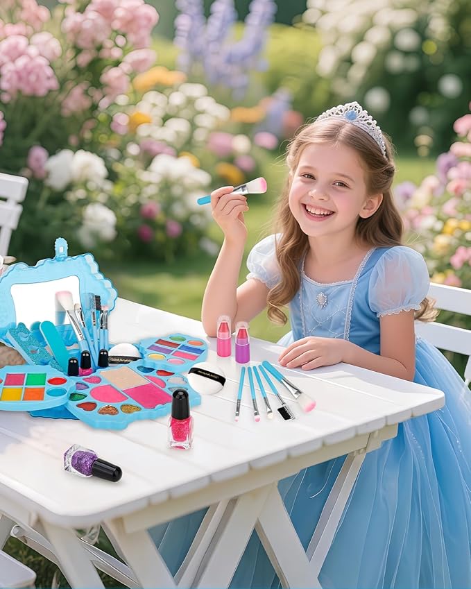 Kids Makeup Kit for Girl Toys - Real Washable Cosmetic Set for Girls 5-8, Frozen Toys Toddler Makeup Kit, Princess Dress up Christmas & Birthday Gifts for 3-8 Year Old Girls