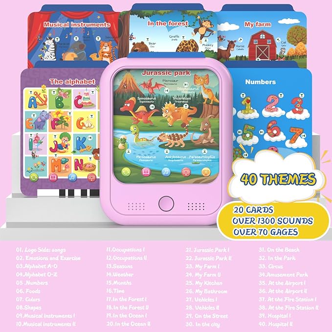 Kids Educational Learning Tablet Toy-Educational Tablet Toy to Interactive Learn Alphabets,Colors,Number,Foods,Jurassic Park,Animals,Learning Toys for Toddlers 2-6 Years Old,Gifts for Boys Girl