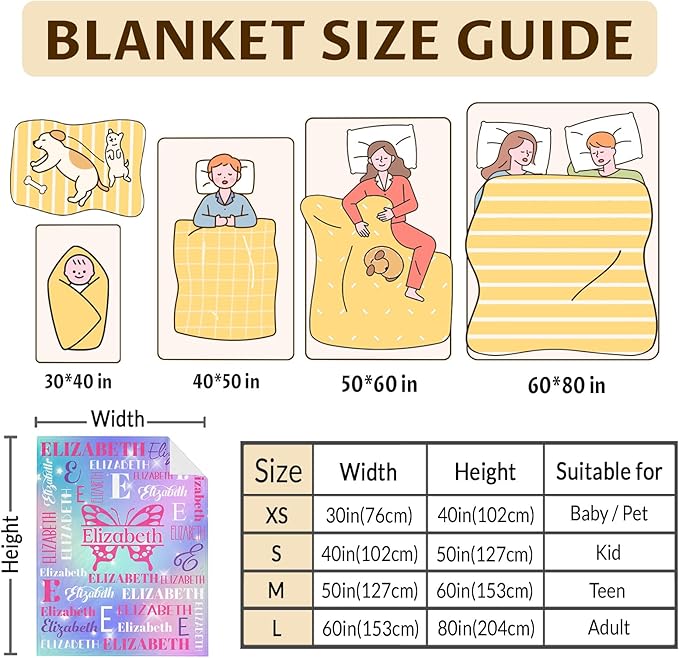 Girls Blankets, Custom with Name Butterfly Throws Gifts for Kids Teens Women, Personalized Soft Comfy Monogram Flannel Fleece Blanket for Bed Couch Sofa Home Decor, Butterfly Stuff Themed Gifts