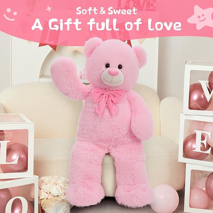 Tezituor Big Pink Teddy Bear Stuffed Animal, 36" Giant Plush Bear Toys Baby Shower Decor Christmas Valentines Gifts for Girlfriend Girls Kids