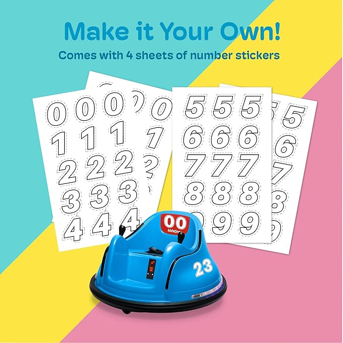 Kidzone 6V Electric Ride On Bumper Car, LED Lights & 360 Degree Spin, for Kids & Toddlers 1.5-6 Years Old, DIY Sticker Baby Bumping Toy Gifts W/Remote Control, ASTM Certified