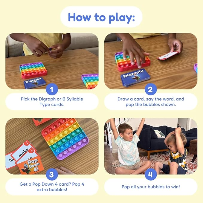 THE FIDGET GAME Science of Reading Flash Cards & Popping Mats - Master Digraphs & Syllables - Engaging Educational Kit for Dyslexia & Young Readers, Grades 1-3