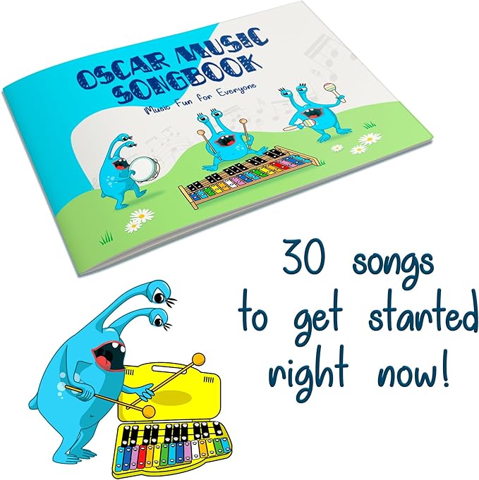 MINIARTIS Glockenspiel Xylophone | 25 Note Colorful Metal Keys Xylophone for Kids | Percussion Musical Instrument | Educational Music Toy Includes Music Songbook, Mallets and Yellow Carry Case