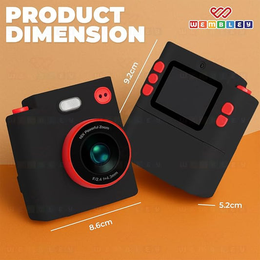 Wembley Kids Instant Print Camera with Dual Lens, 48MP, 1080P HD, 2.4" IPS Screen, 16X Zoom, 32GB SD Card, Thermal Printing, 6 Pens, 4 Rolls, USB Type-C, for Girls & Boys- Black