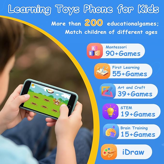 MINIBEAR Kids Toy Smartphone, 3.97" Toddler Dual Camera Learning Toys, 201+ Educational Games Play Phone No WiFi for Girls Boys 3-12 Christmas Birthday Gifts with 32g SD Card (Dinosaur)