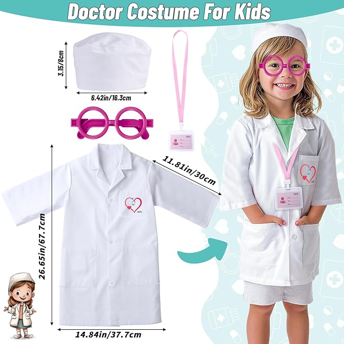Gifts2U Doctor Kit for Toddlers 3-5, 3 in 1 Kids Doctors Cart Plays Set with Costume,Stethoscope, Thermometer, Medical Pretend Play Toys for Girls Boys