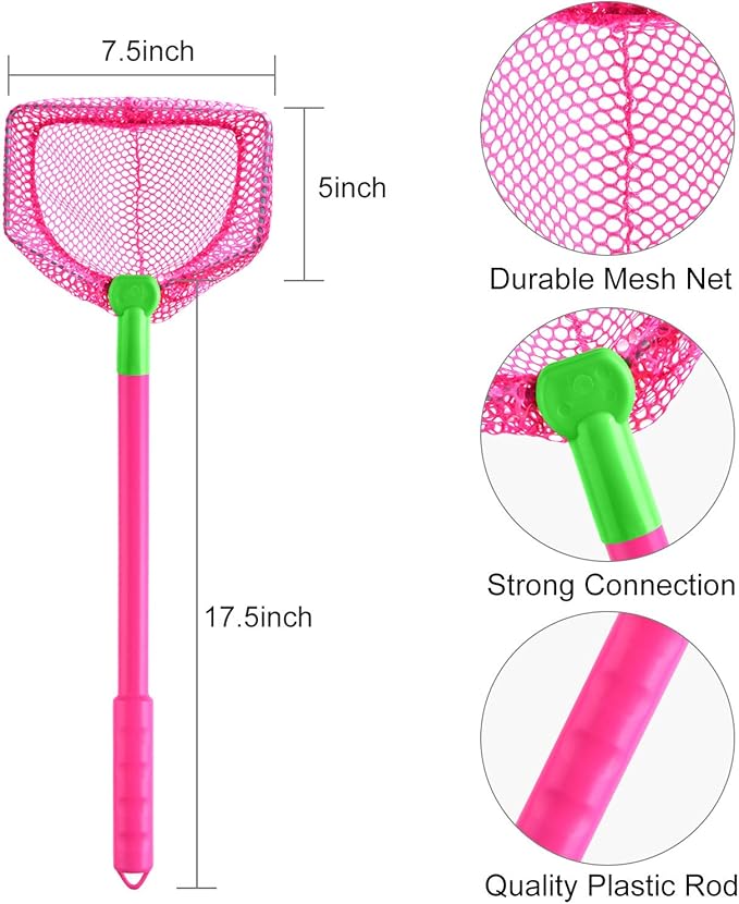 4 Pieces Fishing Net Catching Bug Fish Butterfly Nets Beach Toys for Kids Outdoor Playing (Green, Rose Red)