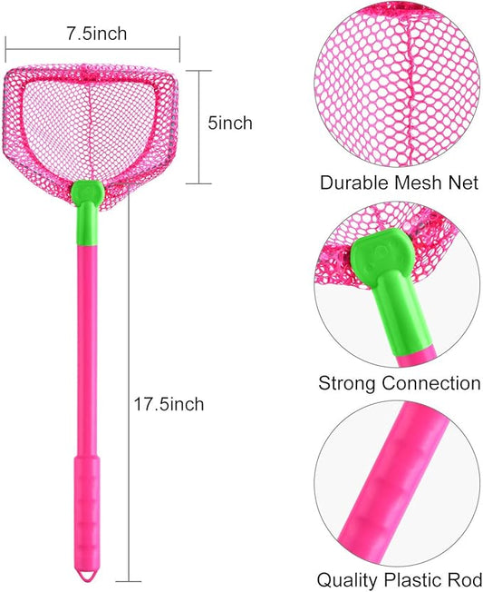 4 Pieces Fishing Net Catching Bug Fish Butterfly Nets Beach Toys for Kids Outdoor Playing (Orange, Rose Red)