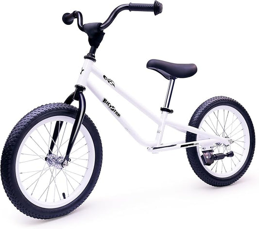 16 Inch Kids Balance Bike for 5-8 Year Old, BMX Bike with No Pedals, Air Rubber Tires, Footrests, Adjustable Height for Big Boys, Girls (White)