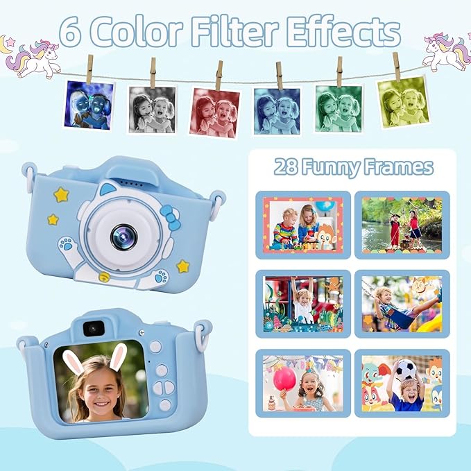 Kids Camera for Boys Age 3-12, Toddler Digital Camera, Multifuntional & Creative Christmas Birthday Gifts Toy with 32GB SD Card, Up to 48MP, 1080P HD Video, IPS Screen, Selfie Func, Games & Music
