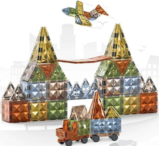 Magnetic Tiles, 4D Colored Window Assembly Puzzle Magnetic Building Blocks Children Educational Toys for Toddlers Kids 3-12 100PCS