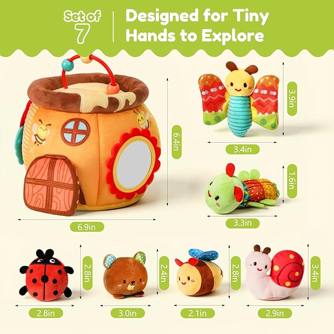 Baby Toys 6-12 Months, Surprise Honey Pot with Sensory Stuffed Animals, Rattle, Crinkle, Mirror, Montessori Toys for Baby Toys 1 Year Old, Infant Toys Christmas Gifts Stocking Stuffers Birthday