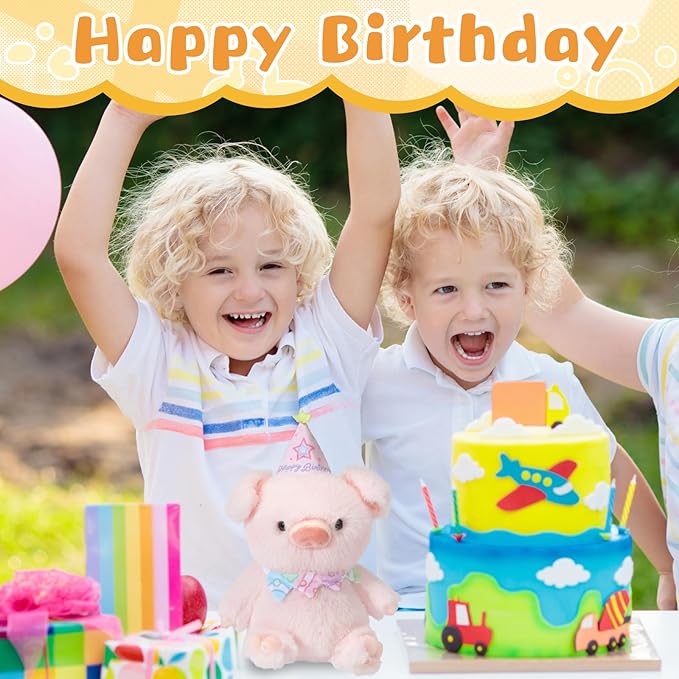 Birthday Interactive Pig, Musical Birthday Stuffed Animal, Clapping Activates Singing Dancing Shaking, Cute Pig Plush Recording Mimicking Toy Gifts for Kids Girls Boys