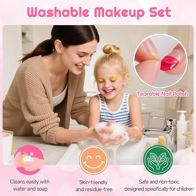 49Pcs Kids Makeup Kit for Girl - Kids Makeup Sets for Girls 5-8, Real Washable Girls Makeup Kit, Little Girl Makeup Set & Princess Toys Christmas Birthday Gift for 3 4 5 6 7 8 9 10 11 12 Year Old