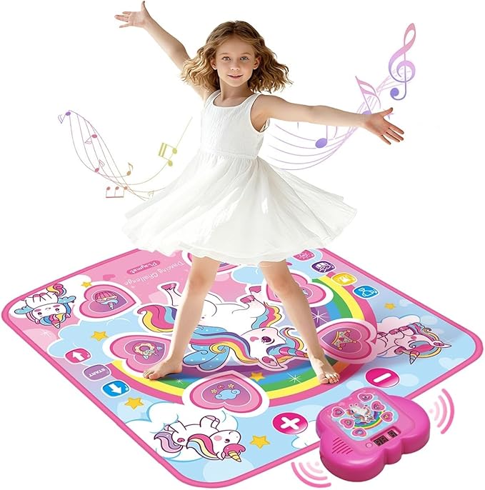Unicorn Toys Dance Mat for Girls – Bluetooth Light-Up Musical Floor Mat with 4 New Game Modes, Adjustable Volume, 2025 New Gift for Girls Ages 3-12 Birthday & Christmas (Pink)