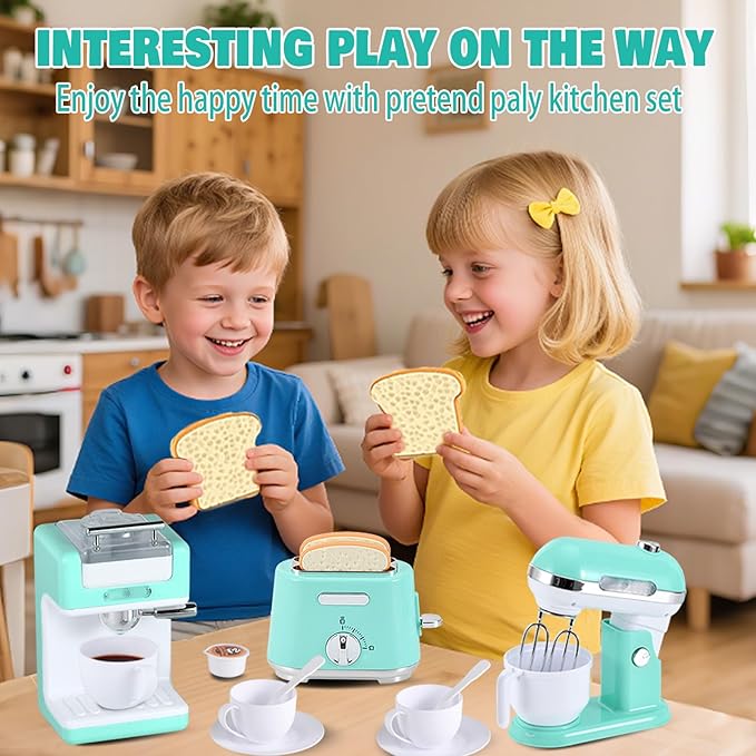 Play Kitchen Appliances Toy Set, Pretend Play Kitchen Toys Kids Kitchen Accessories Playset with Coffee Maker, Mixer and Toaster for Kids Ages 3-5 4-8 Christmas Birthday Party Gift