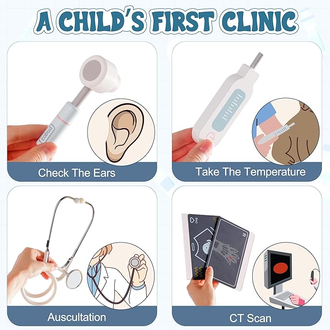 ROBOTIME Doctor Kit for Toddlers, Wooden Kids Doctor Play Set with Medical Cart & Accessories, Pretend Role Play Doctor Toys for Girls Boys, Toddler Doctor Playset Gift