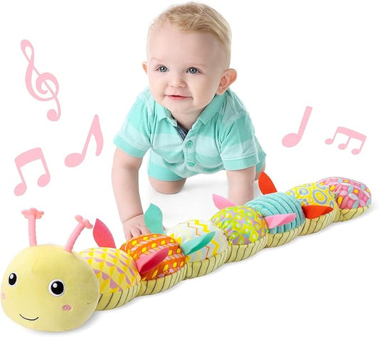 LIGHTDESIRE Baby Toys Musical Caterpillar,Infant Stuffed Animals Toy with Crinkle and Rattles,Soft Sensory Toys with Textures for Tummy Time Newborn Boys Girls 0 3 6 12 Months(Yellow)