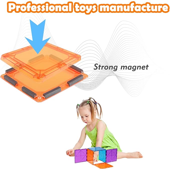 Magnetic Tiles, 96PCS Magnetic Block Toddler Toys with 2 Cars, 3D Clear Magnet Building Tiles Set, STEM Educational Toys for Kids 3-9 Years