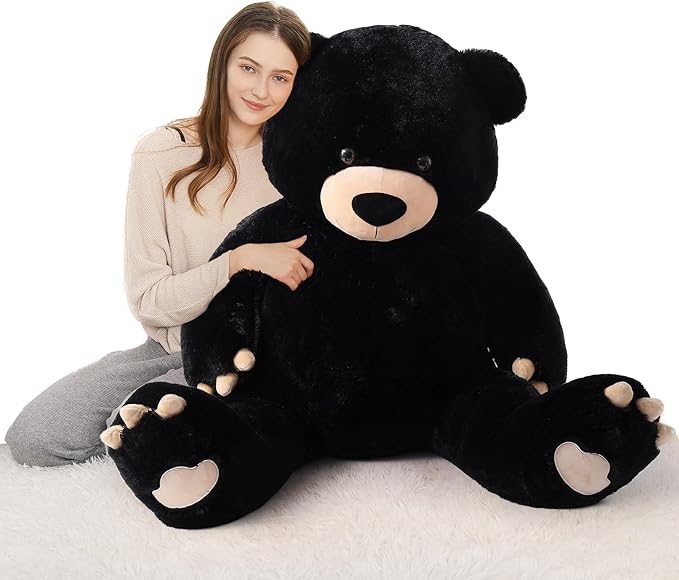 Tezituor 59in Big Teddy Bear Stuffed Animal, Giant Black Stuffed Animal for Baby Shower,Christmas,Valentine's Day or Birthday,5ft Life Size Large Plush Bear for Girlfriend Boyfriend Kids Adult