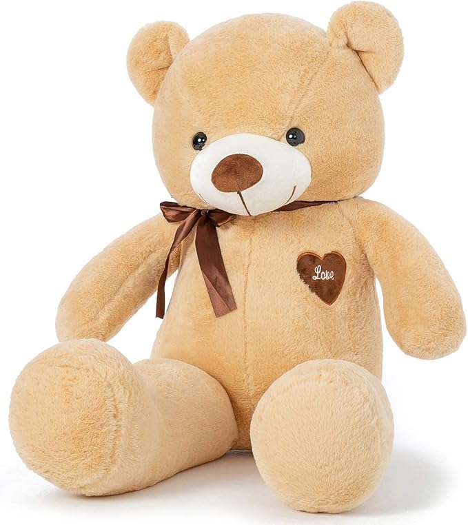 Big Teddy Bear Stuffed Animal 31.5 Inch Giant Large Plush Soft Toy with Love Heart for Kids Girlfriend Light Brown