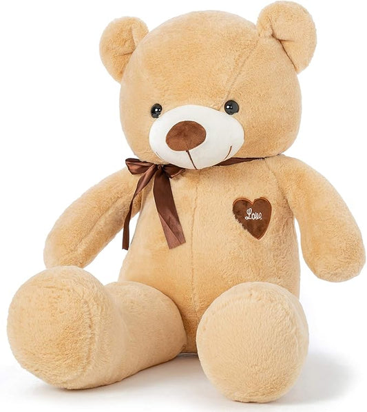 Big Teddy Bear Stuffed Animal 31.5 Inch Giant Large Plush Soft Toy with Love Heart for Kids Girlfriend Light Brown