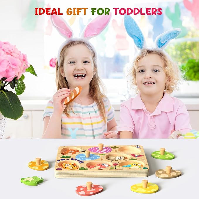 Wooden Puzzles for Toddlers, 8 Pcs Animal Matching Egg Puzzle, Montessori Toys for Boy Girl Easter Birthday Gifts, Preschool Learning Activities & Educational Toys for Boys, Girls