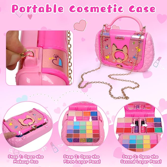 Topsolid Kids Makeup Kit for Girl, Real Washable Makeup for Kid with Mirror, Kids Makeup Sets for Girls 5-8, Princess Toys Cosmetic Set, Christmas & Birthday Gifts Toys for 3 4 5 6 7 8 Year Old Girls